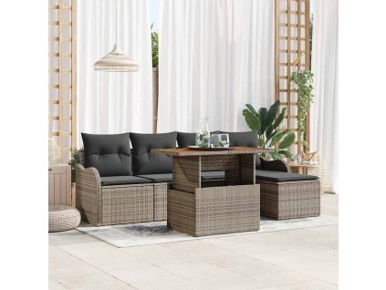 Sada zahradních pohovek s polštářem 6 pcs Šedá polyratan 3349446