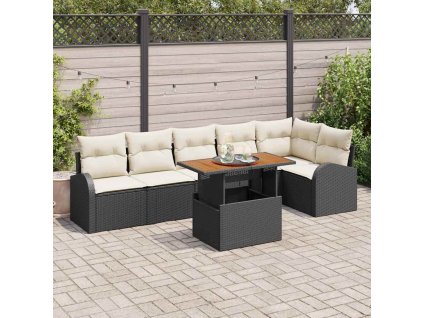 Sada zahradních pohovek s polštářem 7 pcs Černá a krémová 3349592