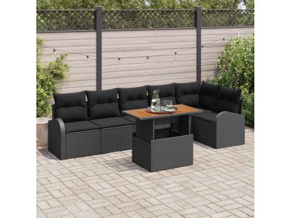 Sada zahradních pohovek s polštářem 7 pcs Černá 3349596