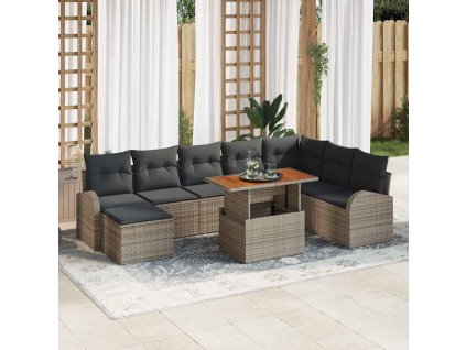 Sada zahradních pohovek s polštářem 9 pcs Šedá 3349621