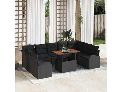 Sada zahradních pohovek s polštářem 10 pcs Černá 3349631