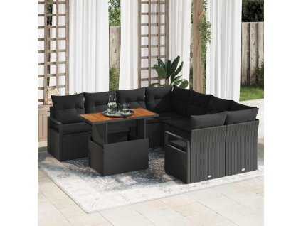 Zahradní jídelní souprava 9 pcs Černá a hnědá 100 x 55 x 73 cm 3349694