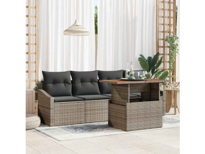 Sada zahradních pohovek s polštářem 5 pcs Šedá Poly ratan 3349768