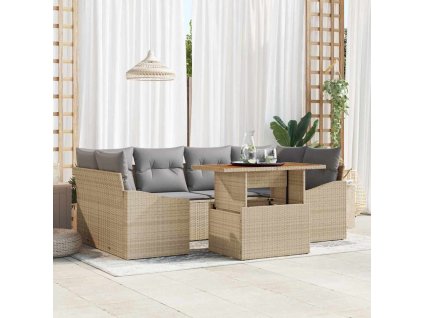 Zahradní jídelní souprava s polštářem 7 pcs Beige a šedá 3349790