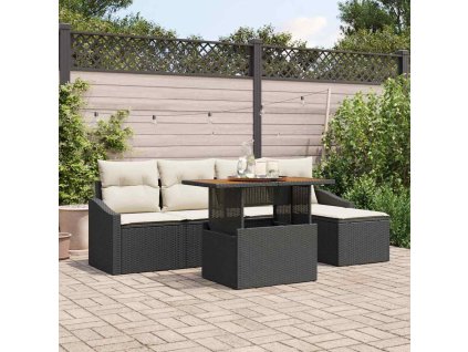 Zahradní jídelní souprava s polštářem 6 pcs Černá a krémová 3349823