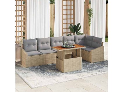 Zahradní jídelní souprava s polštářem 7 pcs Beige a šedá 3349846