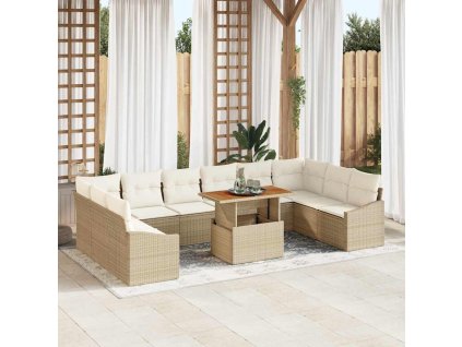 Zahradní jídelní souprava s polštářem 11 pcs Béžová a krémová 3349889