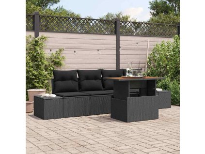 Zahradní jídelní souprava s polštářem 5 pcs Černá a hnědá 3349897