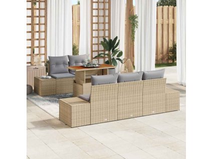 Zahradní jídelní souprava s polštářem 6 pcs Beige a šedá 3349902