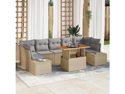 Zahradní jídelní souprava s polštářem 8 pcs Beige a šedá 3349930