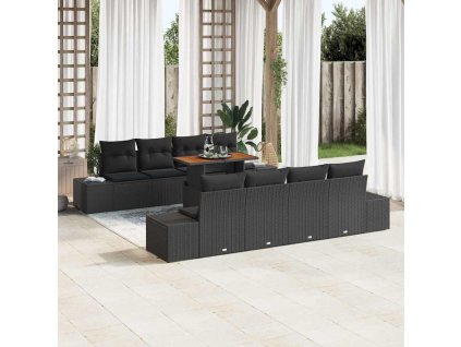 Zahradní jídelní souprava s polštářem 9 pcs Černá a hnědá 3349939