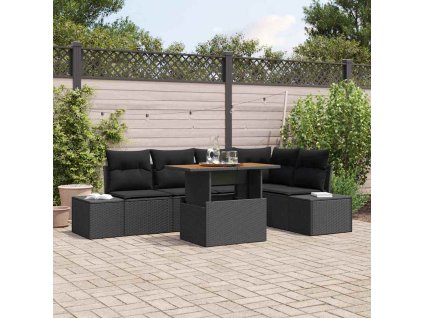 Zahradní jídelní souprava s polštářem 6 pcs Černá a hnědá 3349967