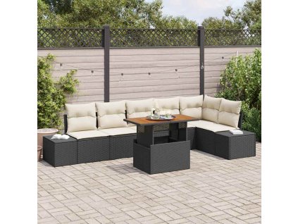 Zahradní jídelní souprava s polštářem 7 pcs Černá a krémová 3349970