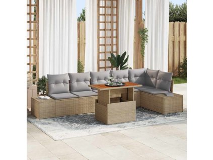 Zahradní jídelní souprava s polštářem 7 pcs Beige a šedá 3349972