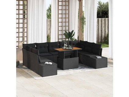 Zahradní jídelní souprava s polštářem 10 pcs Černá a hnědá 3350009