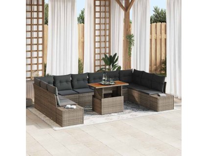 Sada zahradních pohovek s polštářem 11 pcs Šedá a hnědá 3350013