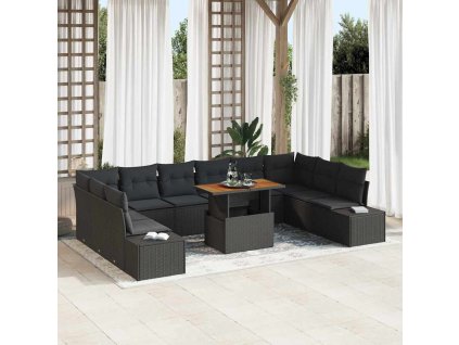 Sada zahradních pohovek s polštářem 11 pcs Černá a hnědá 3350016