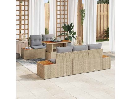 Zahradní jídelní souprava s polštářem 6 pcs Beige a šedá 3350027