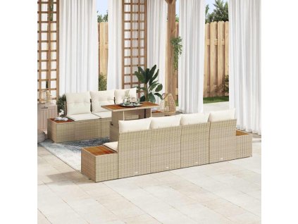 Sada zahradních pohovek s polštářem 8 pcs Béžová Poly ratan 3350043