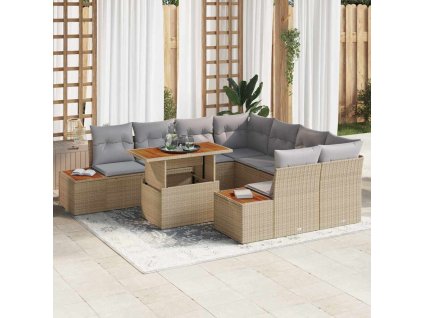 Zahradní jídelní souprava s polštářem 9 pcs Beige a šedá 3350057