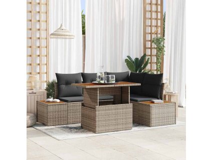 Zahradní jídelní souprava s polštářem 5 pcs Šedá a hnědá 3350066