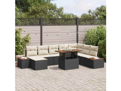 Zahradní jídelní souprava s polštářem 9 pcs Černá a béžová 3350094