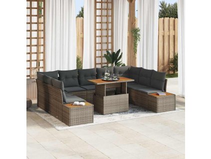 Zahradní jídelní souprava s polštářem 10 pcs Šedá a hnědá 3350101