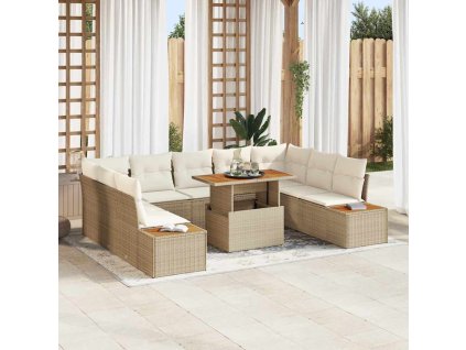 Zahradní jídelní souprava s polštářem 10 pcs Béžová a krémová 3350103