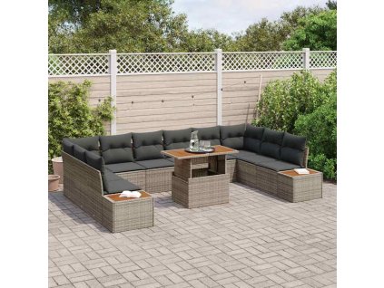 Zahradní jídelní souprava s polštářem 11 pcs Šedá a hnědá 3350106