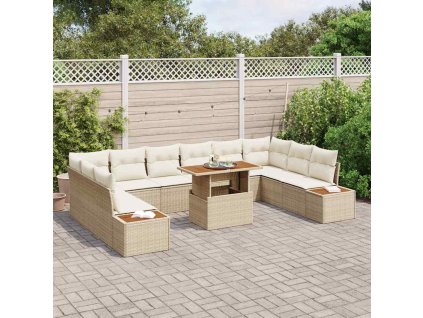 Zahradní jídelní souprava s polštářem 11 pcs Béžová a krémová 3350108