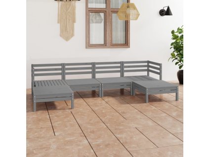 6dílná zahradní sedací souprava šedá masivní borovice 3083336