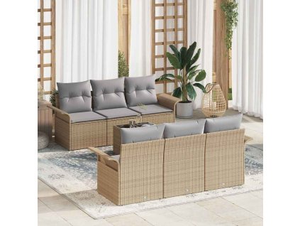 Sada zahradních pohovek 7 pcs Beige a šedá polyratan 3353919
