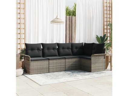 Sada zahradních pohovek s úložištěm 5 pcs Šedá polyratan 3354028