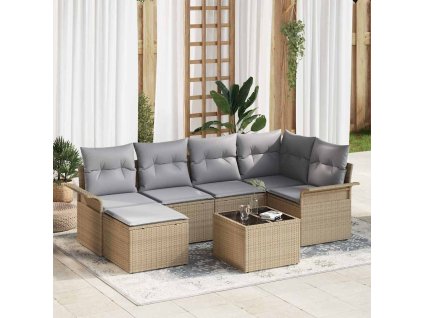 Sada zahradních pohovek s polštářem 7 pcs Béžová Poly ratan 3354109