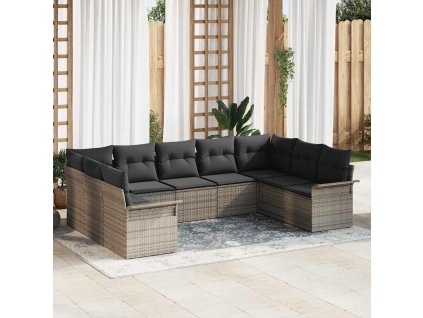 Sada zahradních pohovek s úložištěm 9 pcs Šedá polyratan 3354188