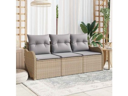 Sada zahradních pohovek s polštářem 3 pcs Béžová Poly ratan 3354229