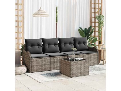 Sada zahradních pohovek 5 pcs Šedá Polyratan a ocel a sklo 3354238