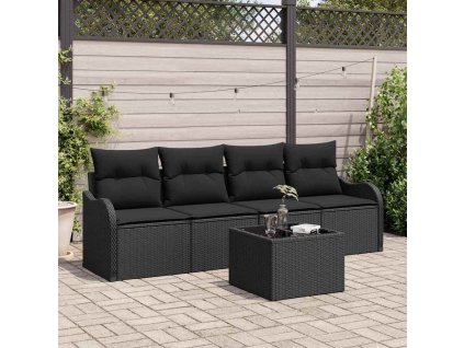 Sada zahradních pohovek s úložištěm 5 pcs Černá polyratan 3354242