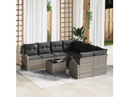 Set pohovek s polštářem s úložištěm 9 pcs Šedá polyratan 3354648