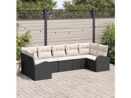 Sada zahradních pohovek 7 pcs Černá a bílá polyratan 3354856