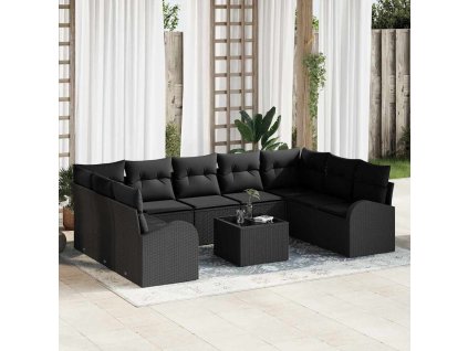 Set pohovek s polštářem s úložištěm 10 pcs Černá polyratan 3354882