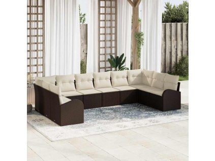 Sada zahradních pohovek 10 pcs Hnědá a bílá polyratan 3354887