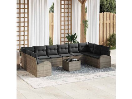 Set pohovek s polštářem 11 pcs Světle šedá polyratan 3354898