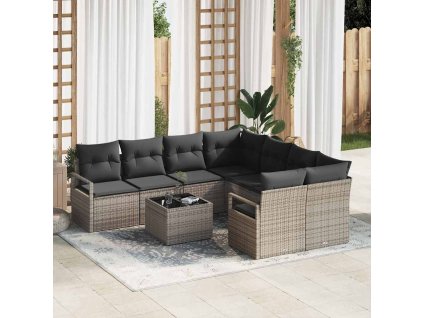 Set pohovek s polštářem s úložištěm 9 pcs Šedá polyratan 3354988