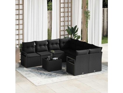 Set pohovek s polštářem s úložištěm 9 pcs Černá polyratan 3354992