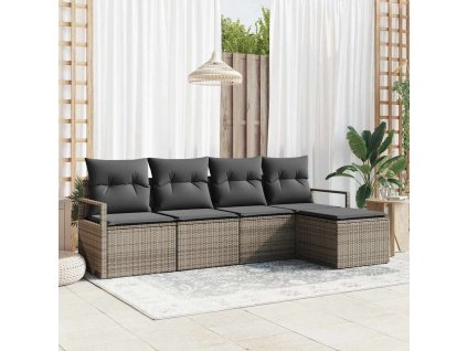 Set pohovek s polštářem s úložištěm 5 pcs Šedá polyratan 3355008