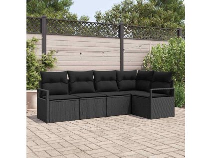 Set pohovek s polštářem s úložištěm 5 pcs Černá polyratan 3355052