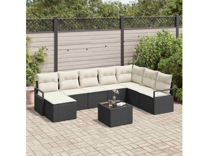 Set pohovek s polštářem 9 pcs Hnědá a krémová polyratan 3355176