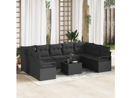 Set pohovek s polštářem s úložištěm 10 pcs Černá polyratan 3355222