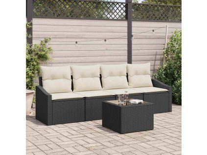 Set pohovek s polštářem 5 pcs Černá a krémová polyratan 3355256